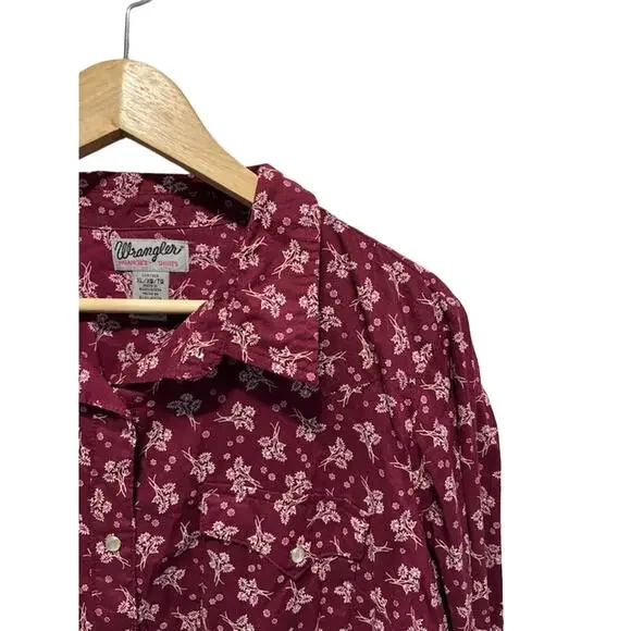 Wrangler Wrancher shirt pearl snap western cowboy cowgirl floral XL red & white - Picture 2 of 6